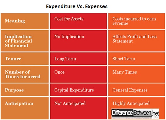 Difference Between Expense And Expenditure Difference Between